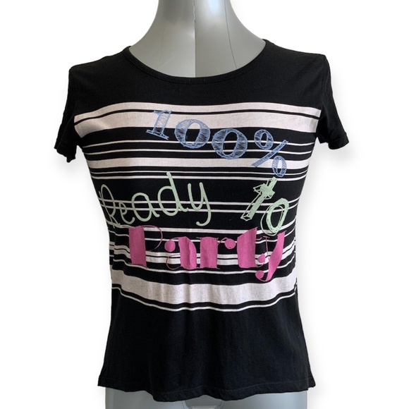 Tops - Women’s 100% Ready to Party Black & White Stripes Cotton T-shirt size S/M
